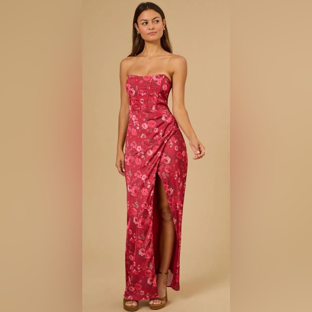 Altar'd State Strapless Red Floral Dress